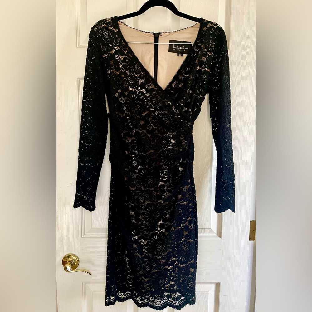 Nicole Miller Black Lace Illusion Dress